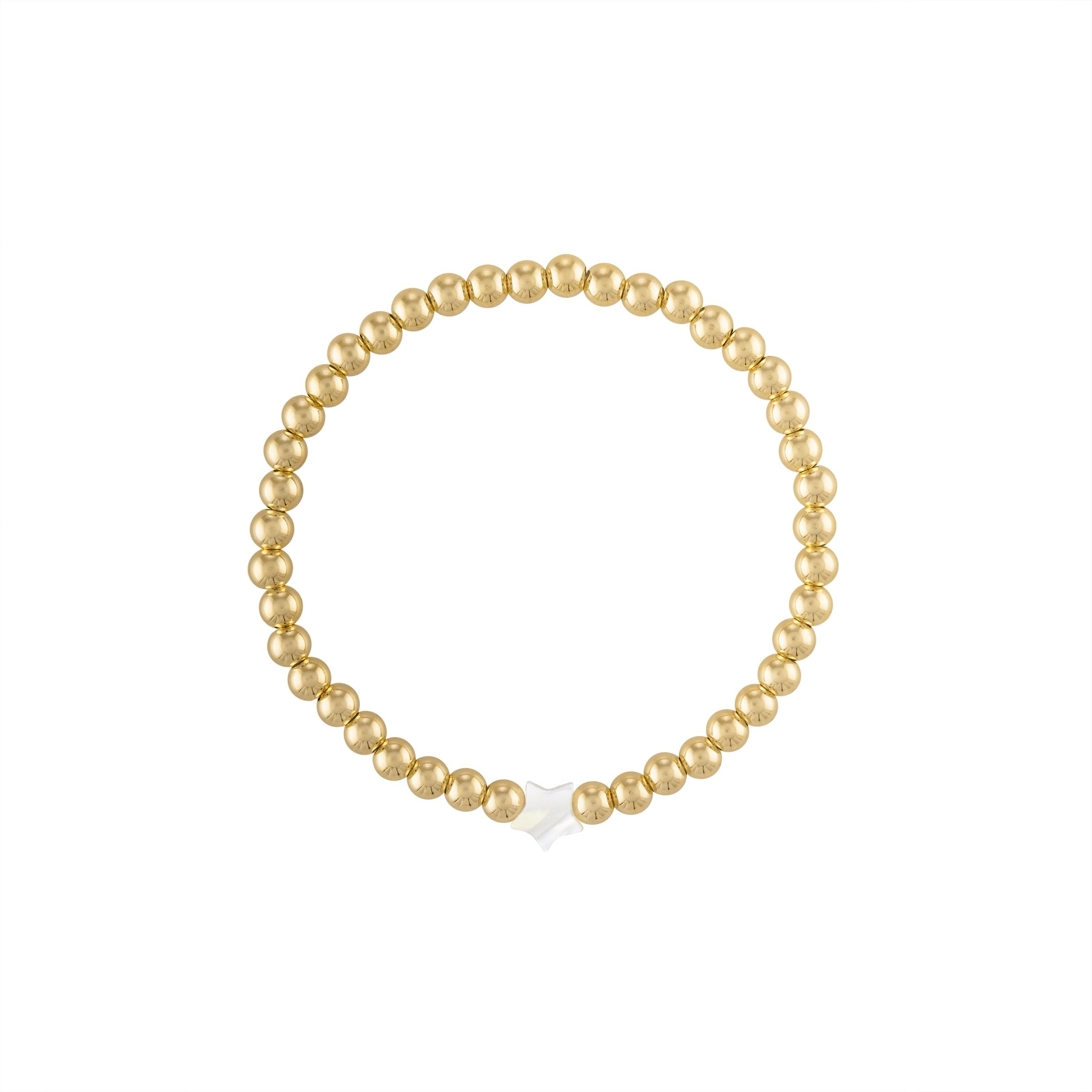 Olivia le gold filled beaded bracelet with mother of pearl bead. 