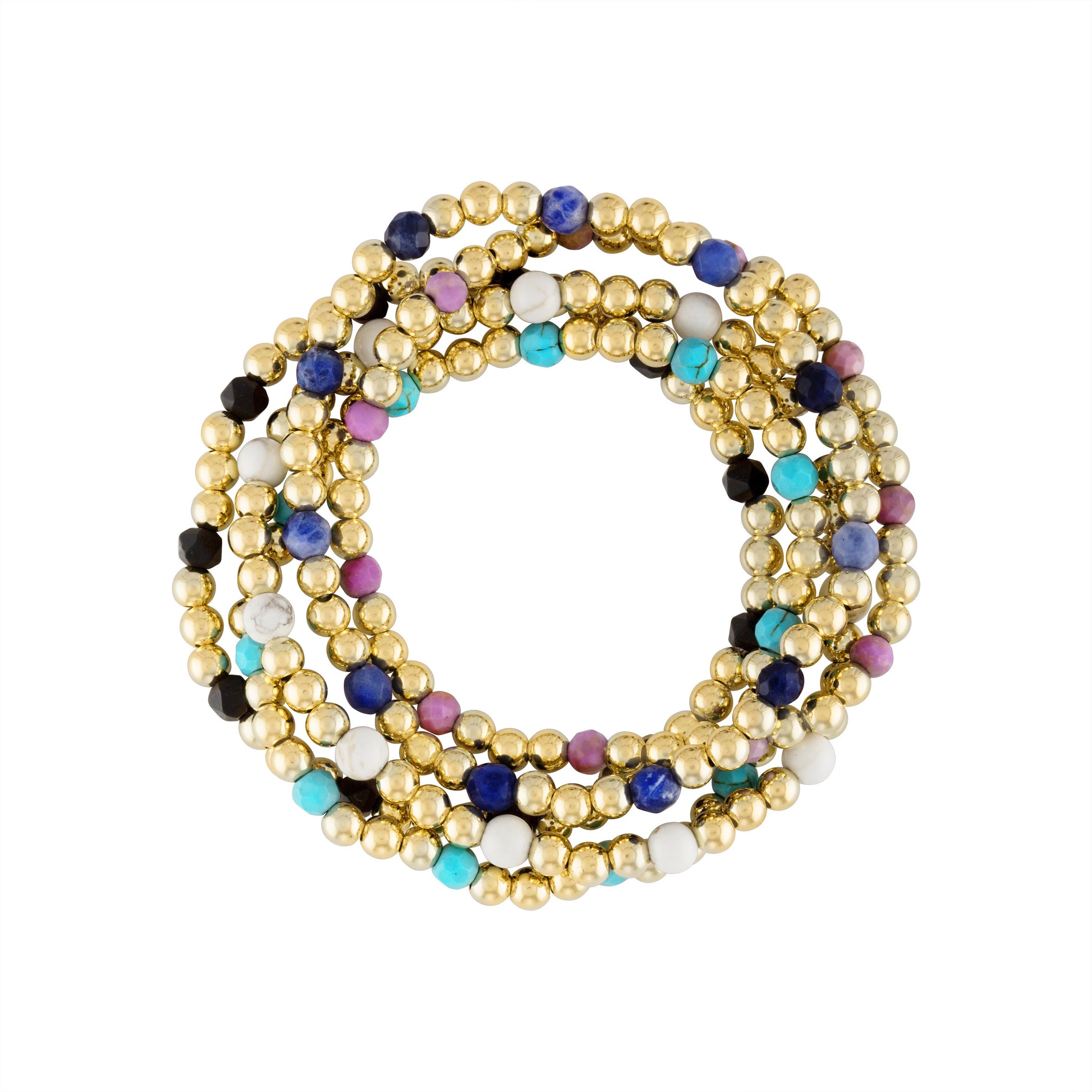 Olivia le gold filled beads layered stacking bracelets with gemstones. Stretch stacking bracelets