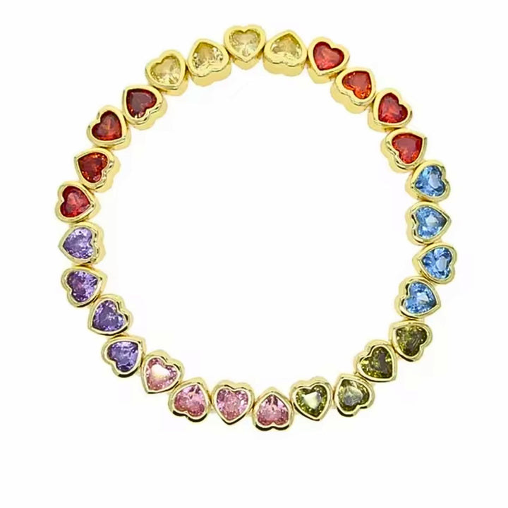 Rainbow Hearts Cubic Zirconia Stretch Tennis Bracelet