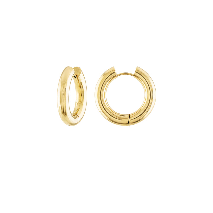 Olivia Le Petra Golden Large Huggies “earrings” made with 16K gold-plated stainless steel with easy click style available in 16MM in size