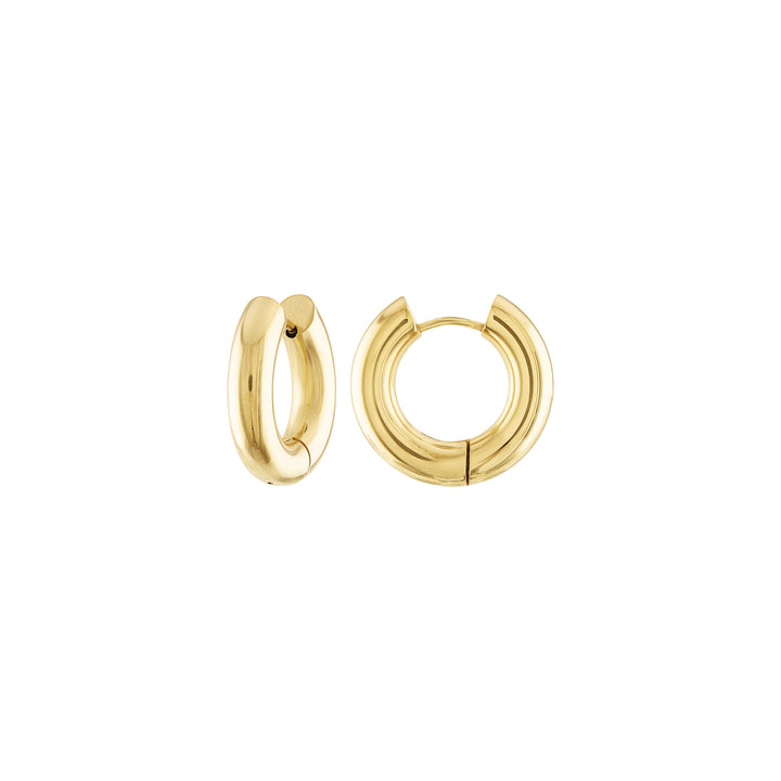 Olivia Le Petra Golden Mini Huggies “earrings” made with 16K gold-plated stainless steel with easy click style available in 12MM in size